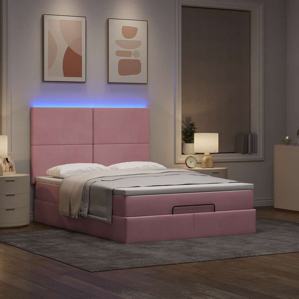 Ottoman Bett mit Matratze & LEDs Rosa 140x190 cm