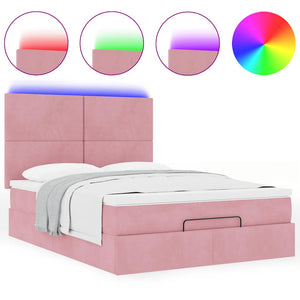 Ottoman Bett mit Matratze & LEDs Rosa 140x190 cm