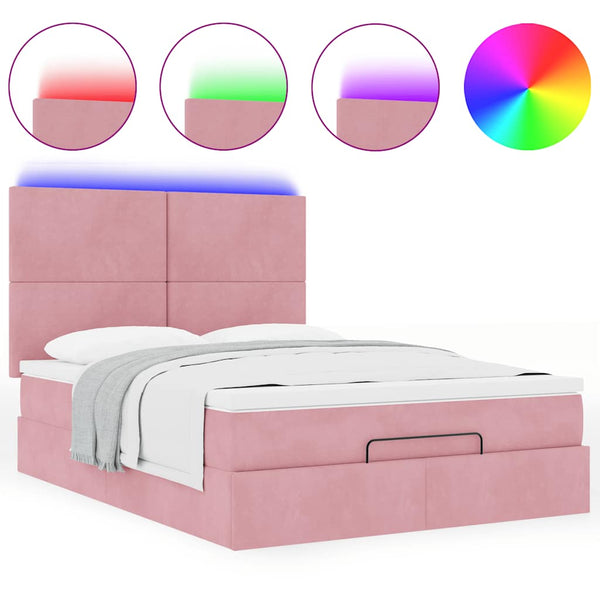 Ottoman Bett mit Matratze & LEDs Rosa 140x190 cm