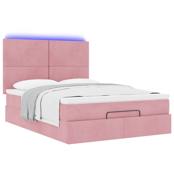 Ottoman Bett mit Matratze & LEDs Rosa 140x190 cm