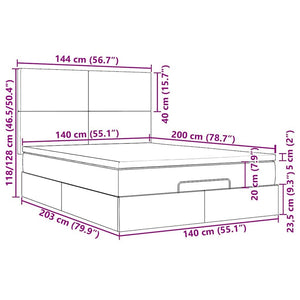 Ottoman Bett mit Matratze & LED Hellgrau 140x200 cm