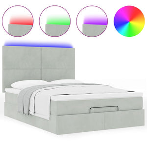 Ottoman Bett mit Matratze & LED Hellgrau 140x200 cm