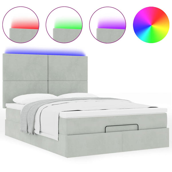 Ottoman Bett mit Matratze & LED Hellgrau 140x200 cm