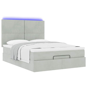 Ottoman Bett mit Matratze & LED Hellgrau 140x200 cm