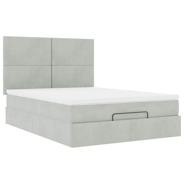 Ottoman Bett mit Matratze & LED Hellgrau 140x200 cm