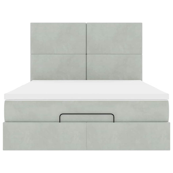 Ottoman Bett mit Matratze & LED Hellgrau 140x200 cm