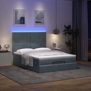 Ottoman Bett mit Matratze & LEDs Dunkelgrau 140x200 cm