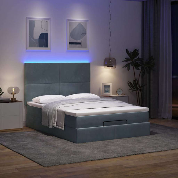 Ottoman Bett mit Matratze & LEDs Dunkelgrau 140x200 cm