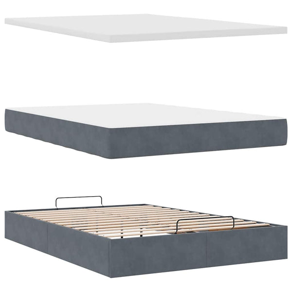 Ottoman Bett mit Matratze & LEDs Dunkelgrau 140x200 cm