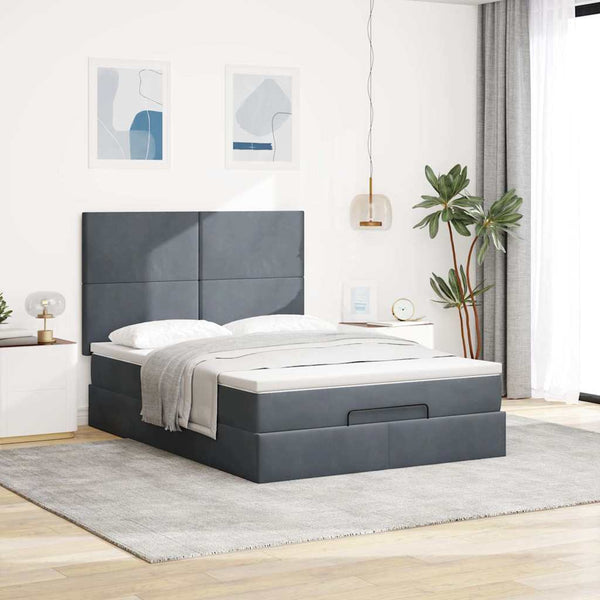 Ottoman Bett mit Matratze & LEDs Dunkelgrau 140x200 cm