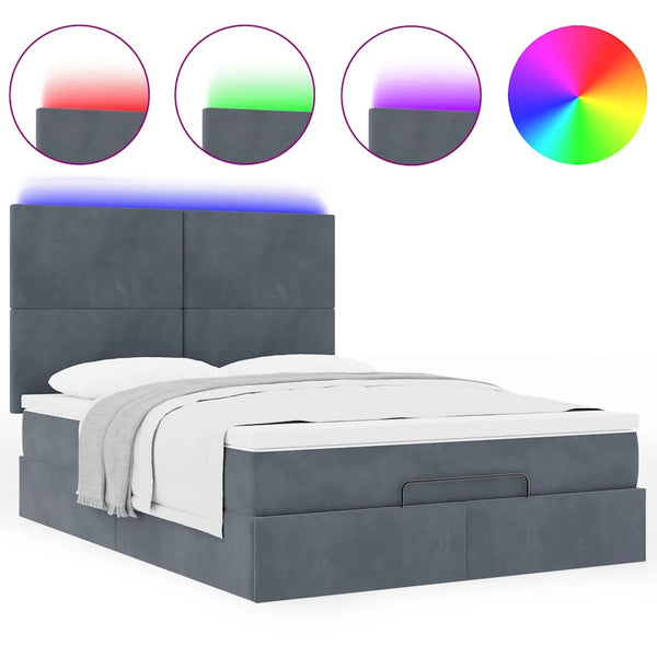 Ottoman Bett mit Matratze & LEDs Dunkelgrau 140x200 cm