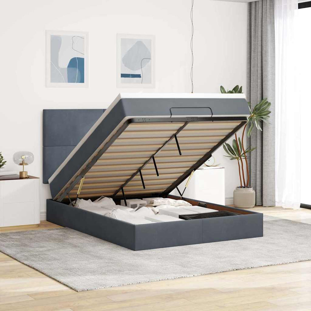 Ottoman Bett mit Matratze & LEDs Dunkelgrau 140x200 cm