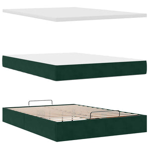 Ottoman Bett mit Matratze & LED Dunkelgrün 140x200 cm