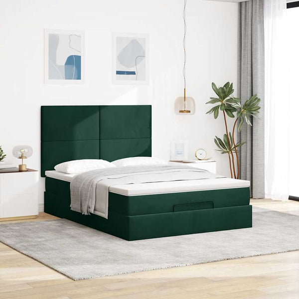 Ottoman Bett mit Matratze & LED Dunkelgrün 140x200 cm
