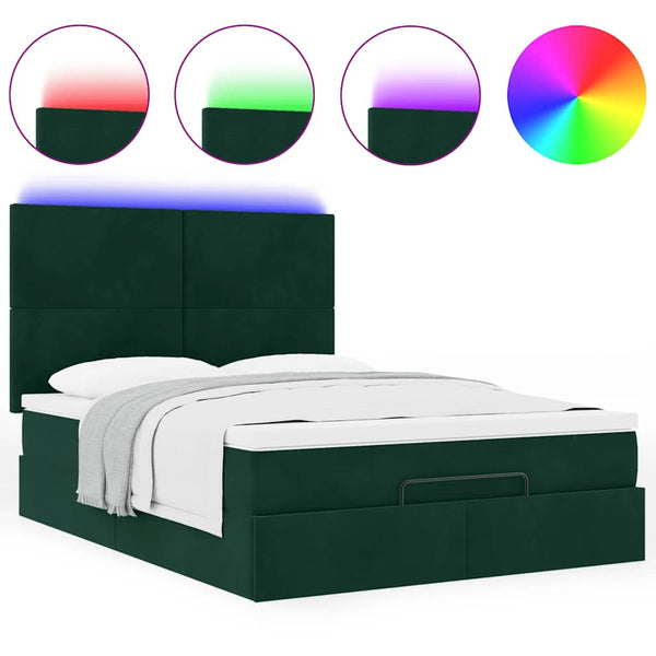 Ottoman Bett mit Matratze & LED Dunkelgrün 140x200 cm