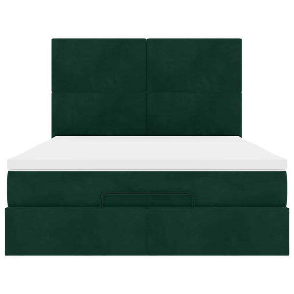 Ottoman Bett mit Matratze & LED Dunkelgrün 140x200 cm