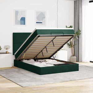 Ottoman Bett mit Matratze & LED Dunkelgrün 140x200 cm