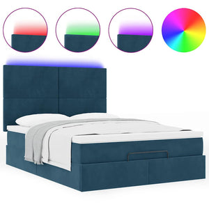Ottoman Bett mit Matratze & LEDs Dunkelblau 140x200 cm