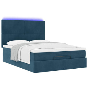 Ottoman Bett mit Matratze & LEDs Dunkelblau 140x200 cm