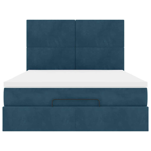 Ottoman Bett mit Matratze & LEDs Dunkelblau 140x200 cm