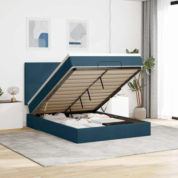 Ottoman Bett mit Matratze & LEDs Dunkelblau 140x200 cm