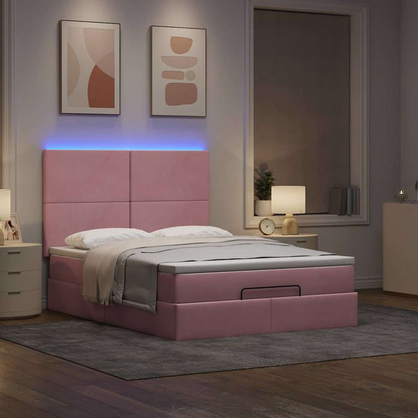 Ottoman Bett mit Matratze & LEDs Rosa 140x200 cm