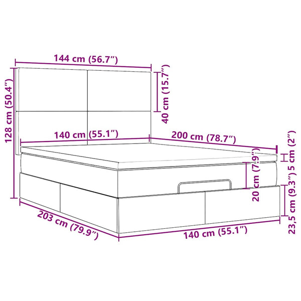 Ottoman Bett mit Matratze & LEDs Rosa 140x200 cm