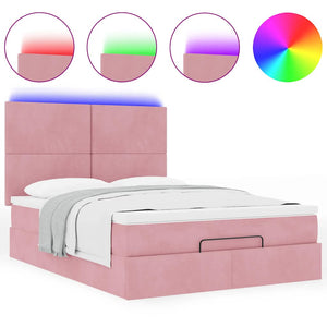 Ottoman Bett mit Matratze & LEDs Rosa 140x200 cm