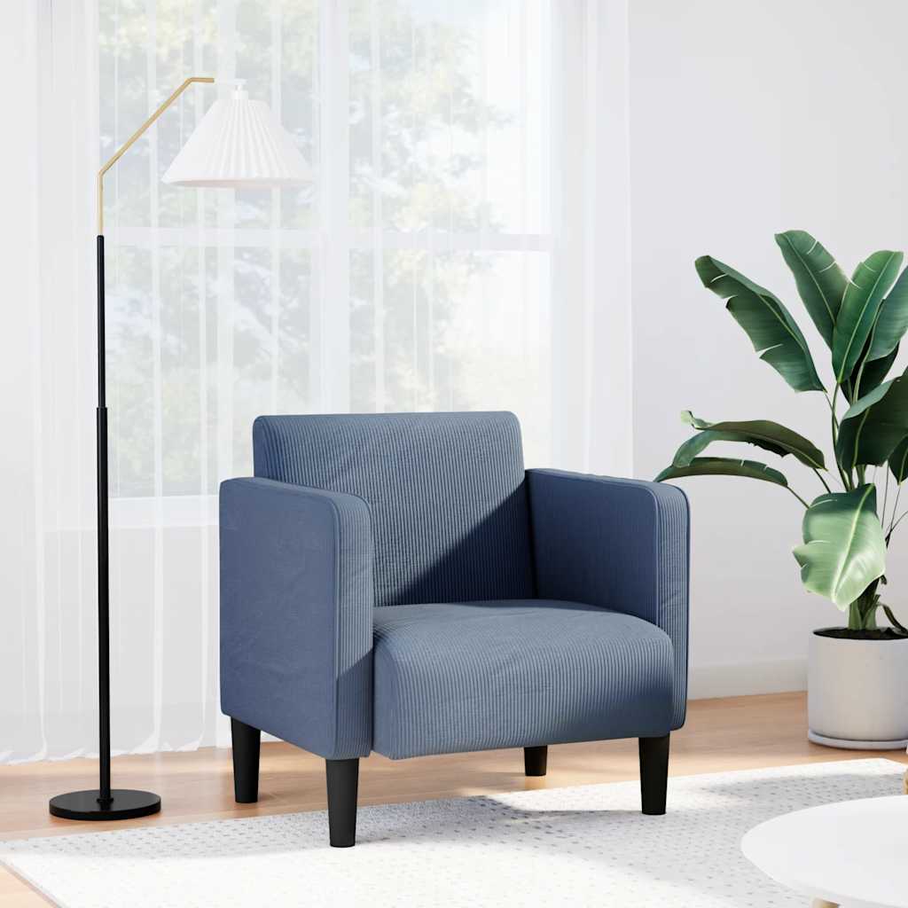 Blauer Cord Sessel mit Armlehnen