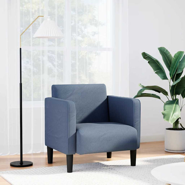 Blauer Cord Sessel mit Armlehnen