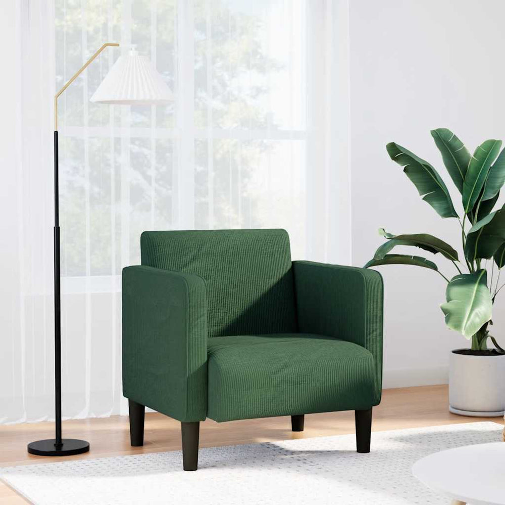 Dunkelgrüner Cord Sessel mit Armlehnen