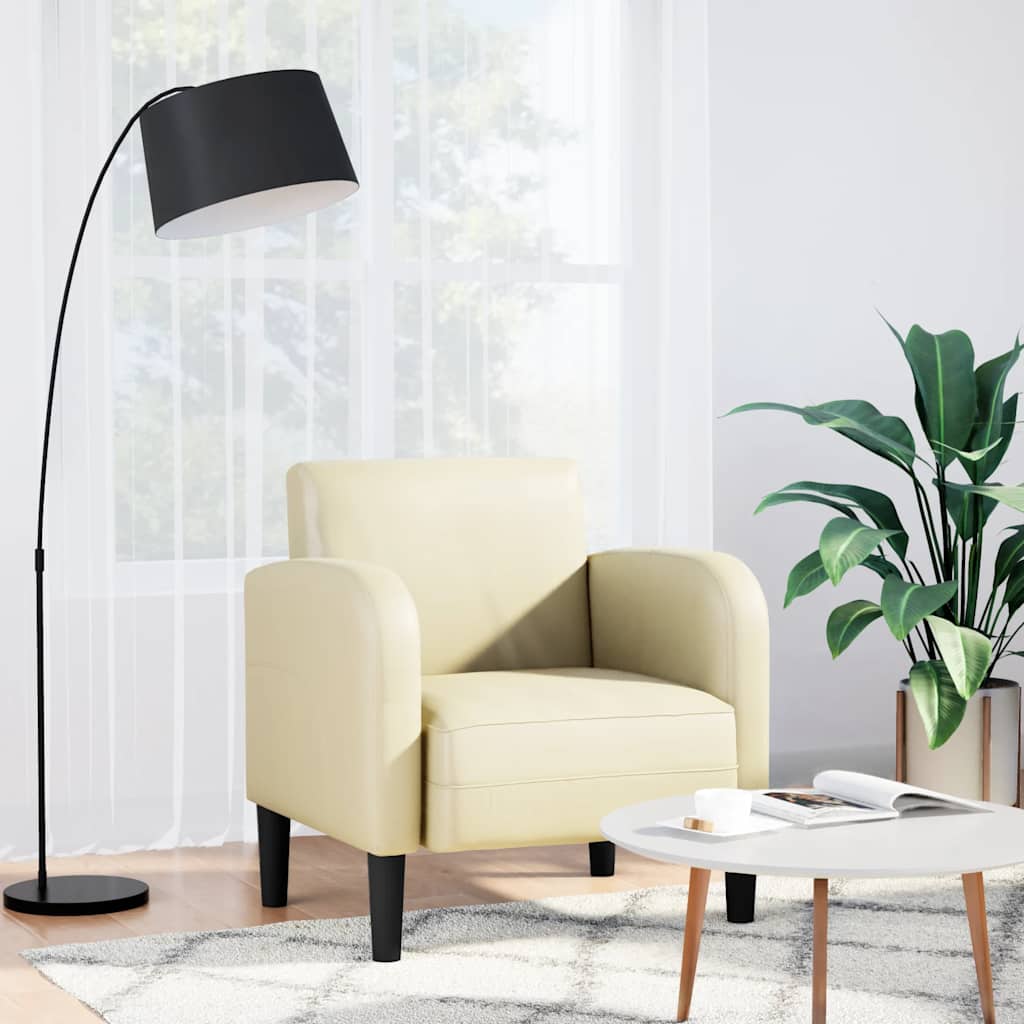 Sessel Creme Kunstleder Armlehnen 54 cm