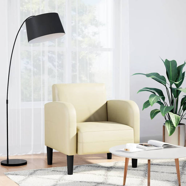 Sessel Creme Kunstleder Armlehnen 54 cm