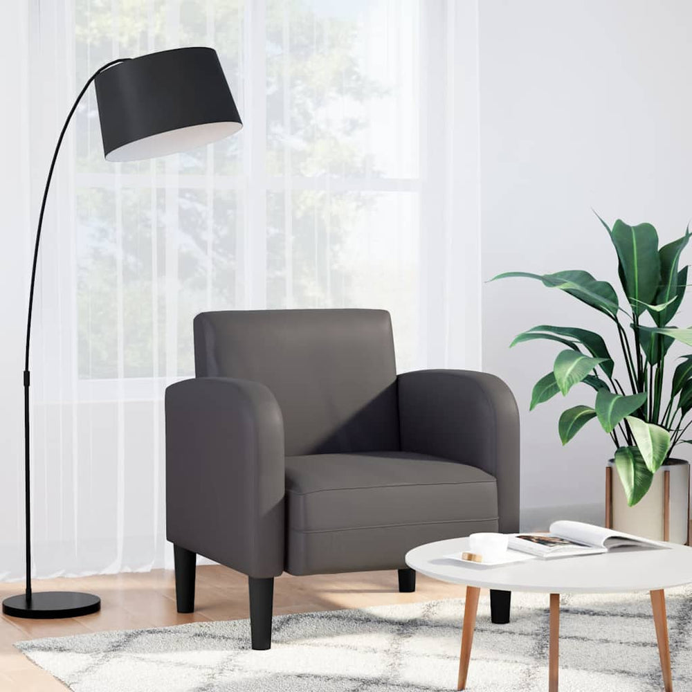 Grauer Sessel mit Armlehnen Kunstleder 54cm