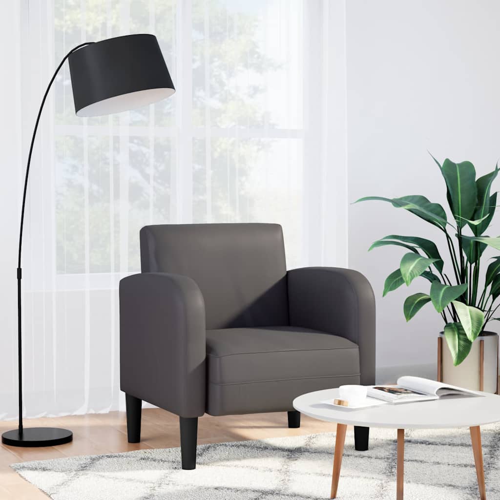Grauer Sessel mit Armlehnen Kunstleder 54cm