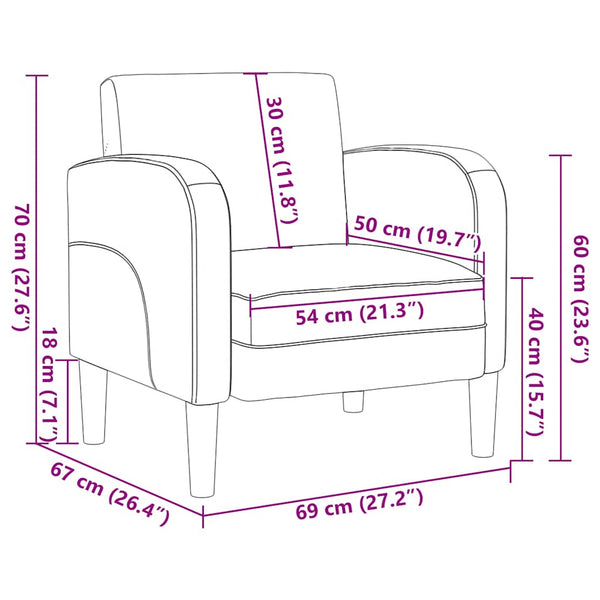 Sessel Cappuccino-Braun Kunstleder Armlehnen 54 cm