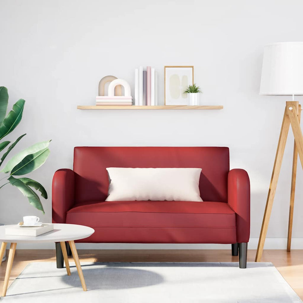 Weiches Zweisitzer-Sofa Weinrot Kunstleder 110cm