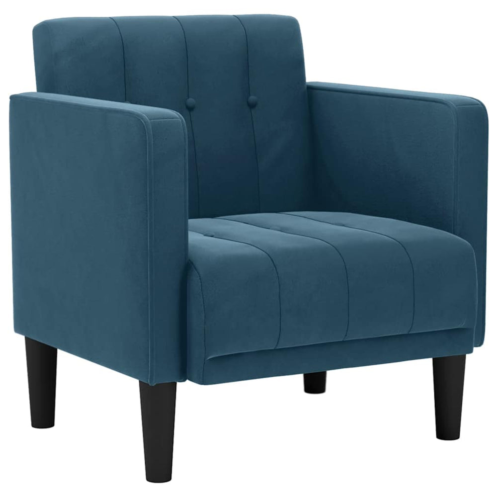 Blauer Samt Sessel mit Armlehnen