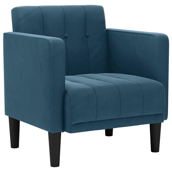 Blauer Samt Sessel mit Armlehnen
