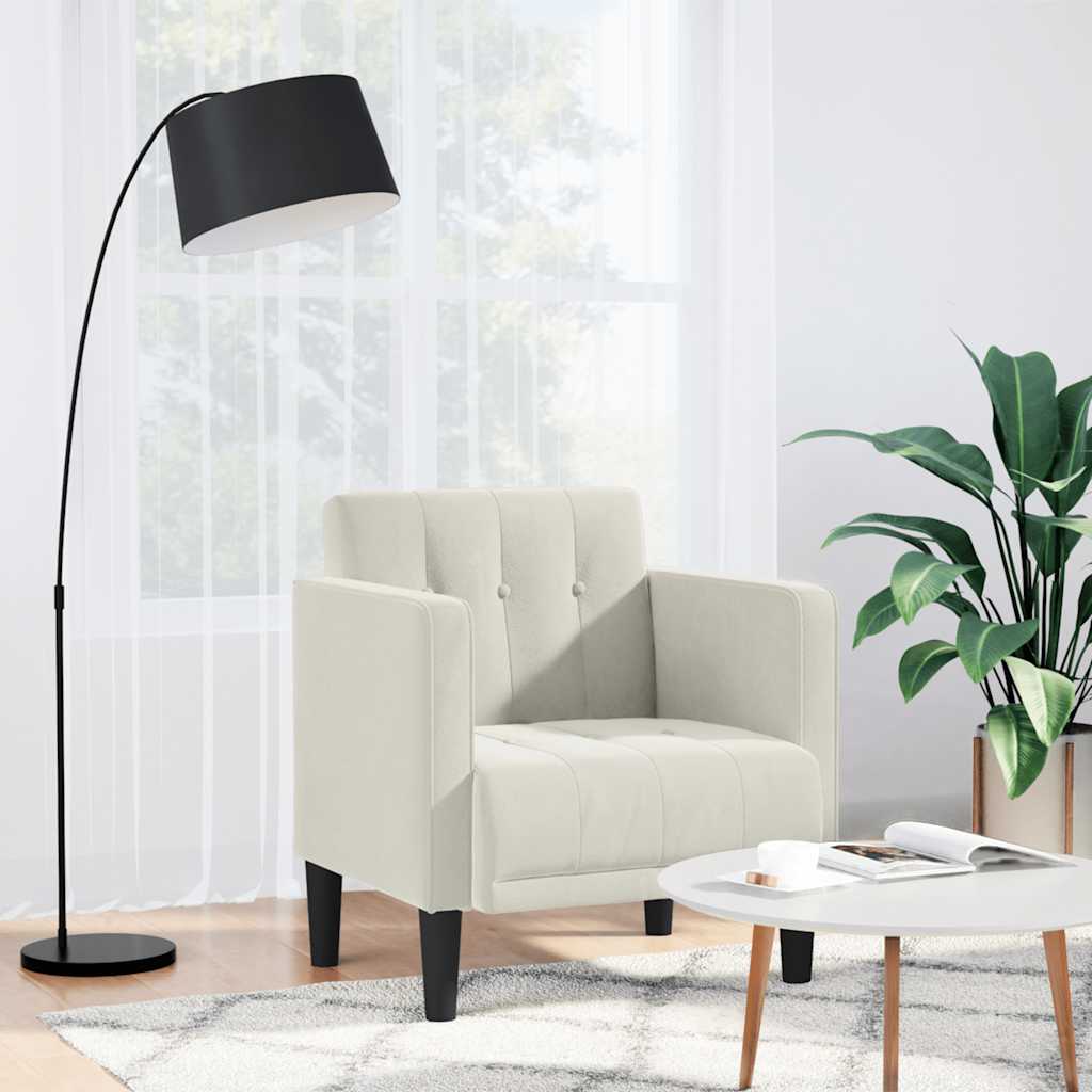 Sessel Creme Samt Armlehnen 53 cm