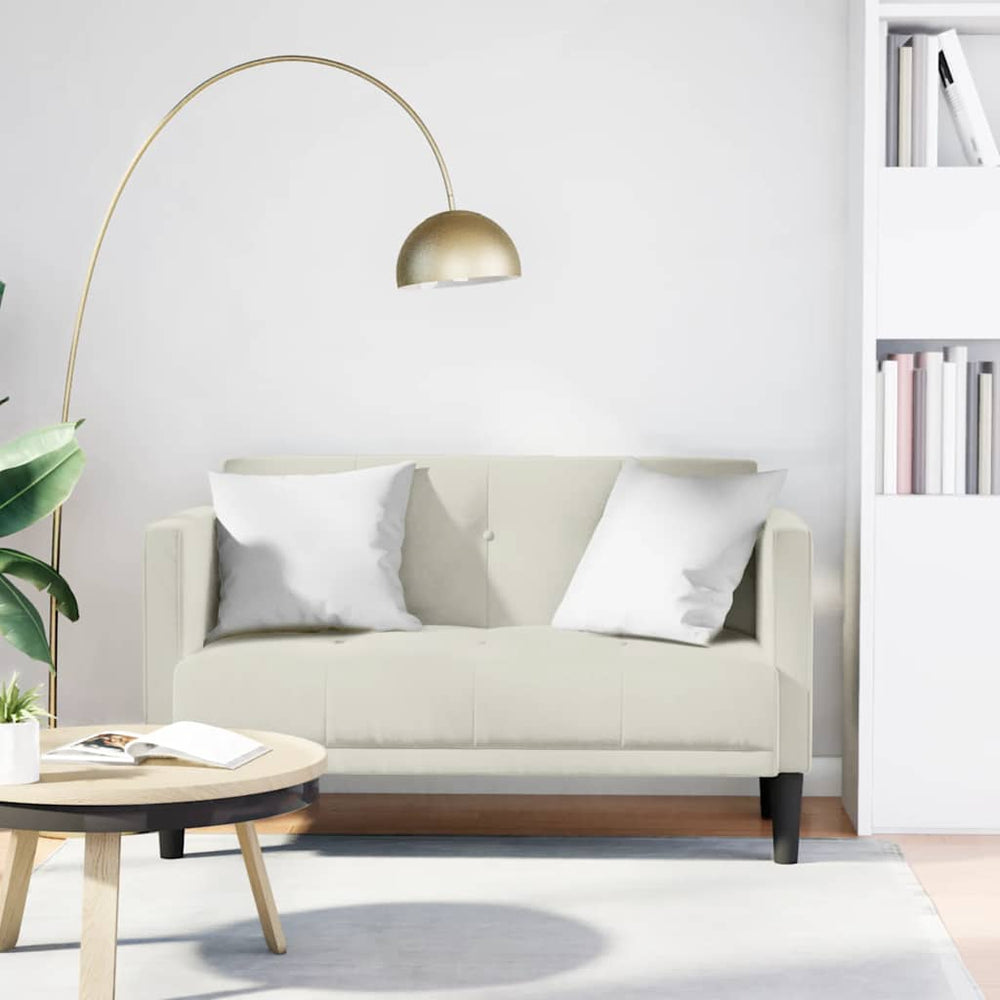 Creme Samt Zweisitzer Sofa 111 cm