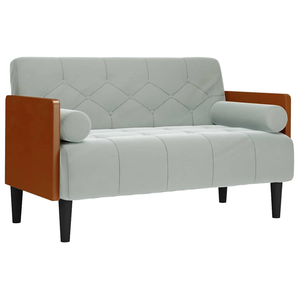 Hellgraues Samt Zweisitzer Sofa mit Nackenrollen