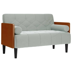 Hellgraues Samt Zweisitzer Sofa mit Nackenrollen