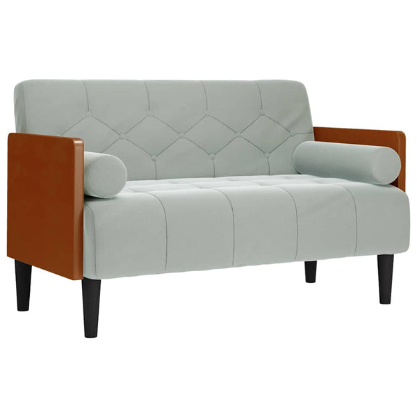 Hellgraues Samt Zweisitzer Sofa mit Nackenrollen