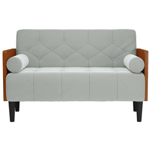 Hellgraues Samt Zweisitzer Sofa mit Nackenrollen