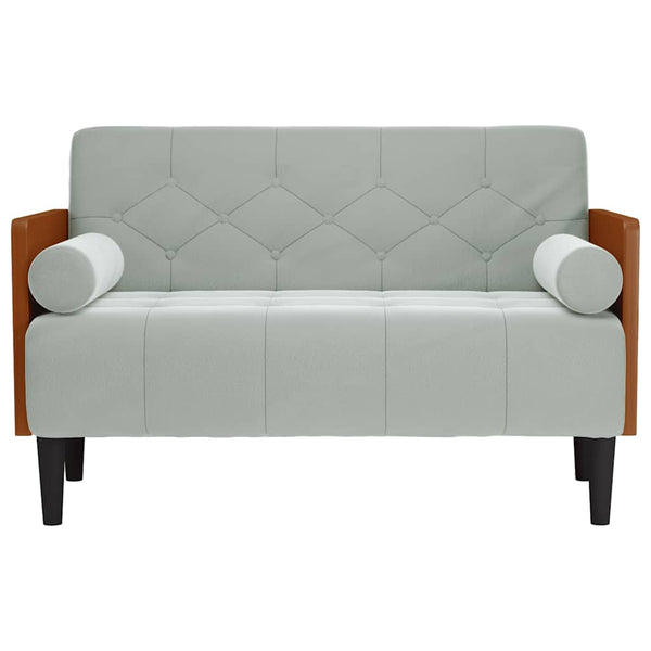 Hellgraues Samt Zweisitzer Sofa mit Nackenrollen