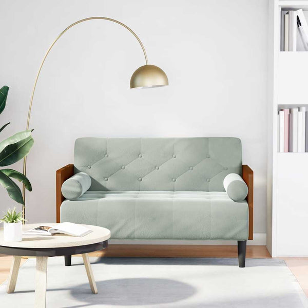 Hellgraues Samt Zweisitzer Sofa mit Nackenrollen