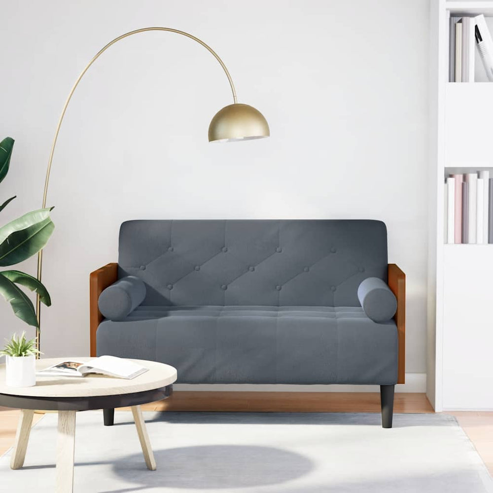 Dunkelgraues Samt Zweisitzer Sofa mit Nackenrollen