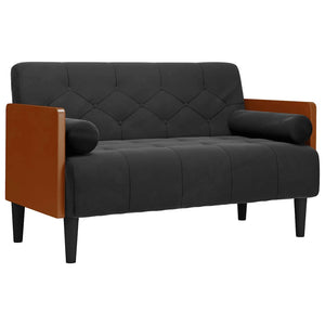 Schwarzes Samt Zweisitzer Sofa mit Nackenrollen, 110 cm