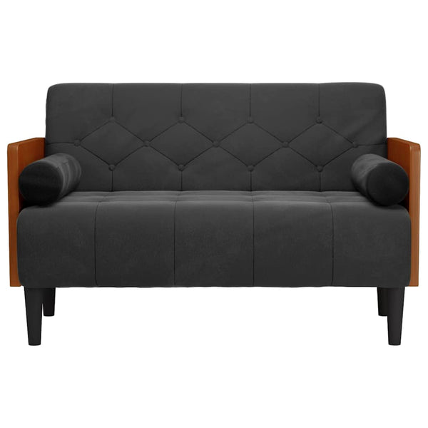 Schwarzes Samt Zweisitzer Sofa mit Nackenrollen, 110 cm